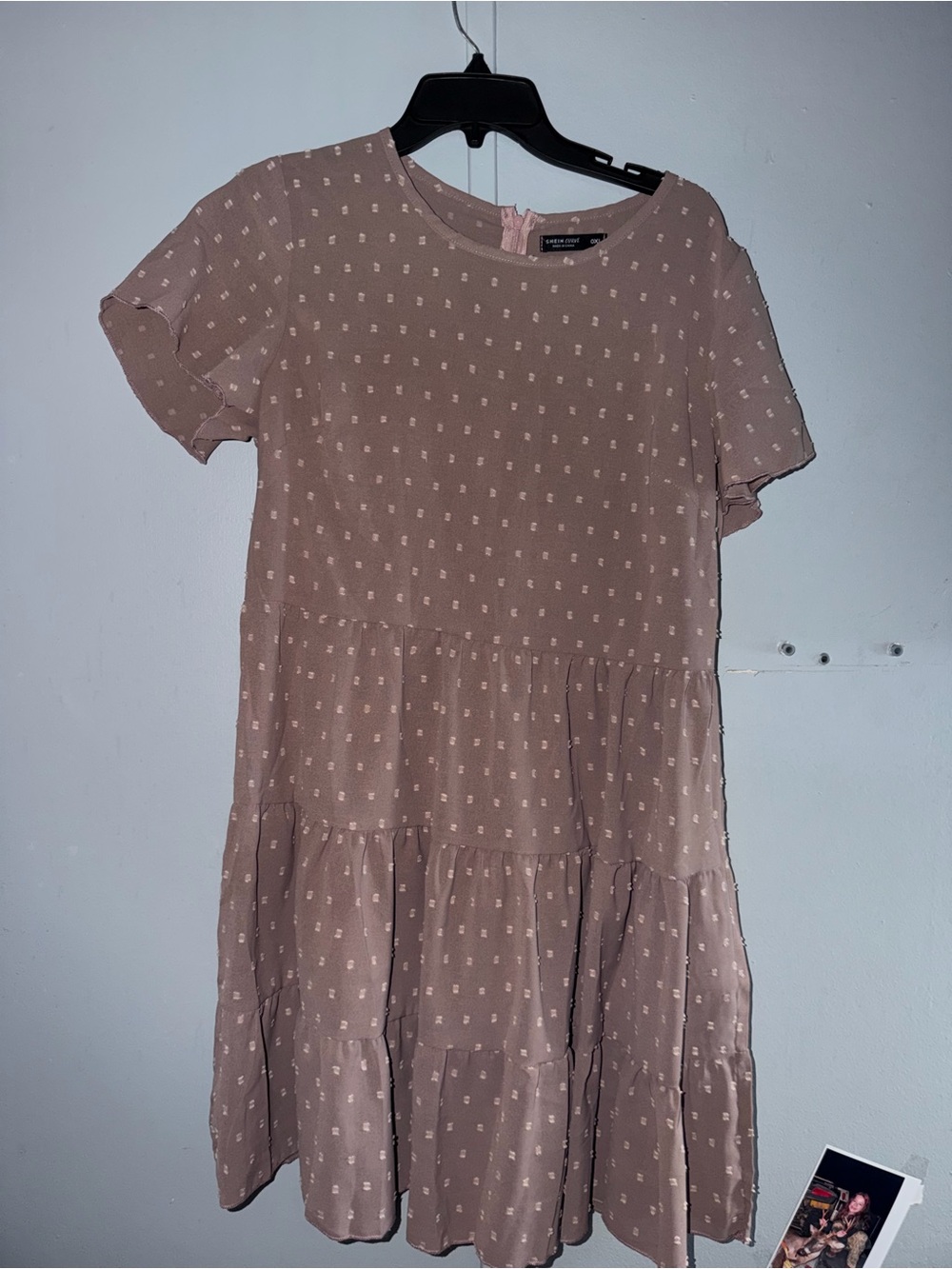 SHEIN Mauve Pink Swiss Dot Short Sleeve Tiered Dress